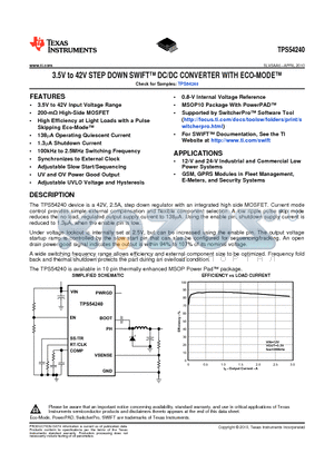 TPS54240DGQ datasheet - 3.5V to 42V STEP DOWN SWIFT DC/DC CONVERTER WITH ECO-MODE