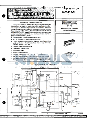 MC3419-1L datasheet - SUBSCRIBER LOOP INTERFACE CIRCUIT(SLIC) BIPOLASER-TRIMMED INTEGRATED CIRCUIT