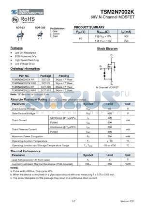 TSM2N7002KCURFG datasheet - 60V N-Channel MOSFET