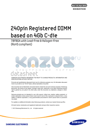 M393B2G70CB0 datasheet - 240pin Registered DIMM based on 4Gb C-die