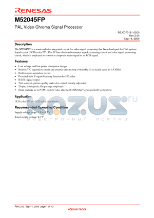 M52045FP datasheet - PAL Video Chroma Signal Processor