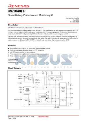 M61040FP datasheet - Smart Battery Protection and Monitoring IC