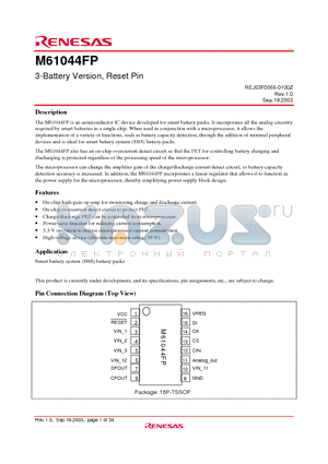 M61044FP datasheet - 3-Battery Version, Reset Pin