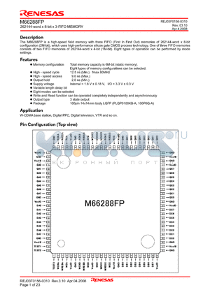 M66288FP datasheet - 262144-word x 8-bit x 3-FIFO MEMORY