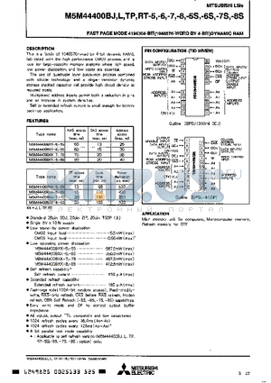 M5M44400BJ datasheet - FAST PAGE MODE 4194304-BIT(1048576-WORD BY 4-BIT)DYNAMIC RAM