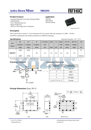 MD2193 datasheet - Active Down Mixer