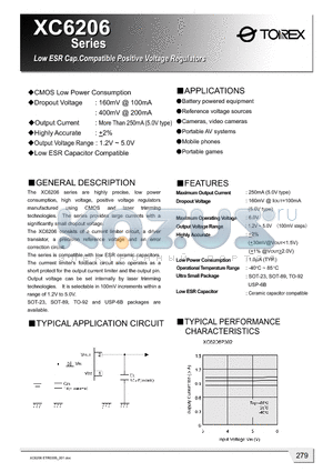 XC6206P datasheet - Low ESR Cap.Compatible positive Voltage Regilrators