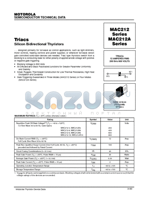 MAC212 datasheet - TRIACs 12 AMPERES RMS 200 thru 800 VOLTS