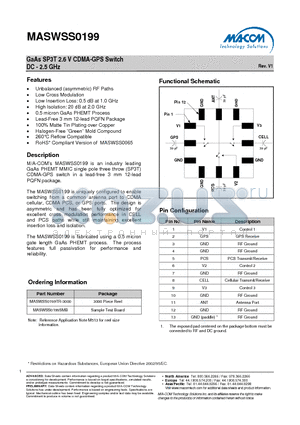 MASWSS0199SMB datasheet - GaAs SP3T 2.6 V CDMA-GPS Switch DC - 2.5 GHz