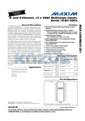 MAX1301AEUP datasheet - 8- and 4-Channel, a3 x VREF Multirange Inputs, Serial 16-Bit ADCs