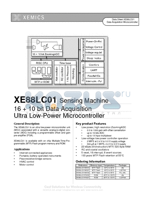 XE88LC01MI000 datasheet - Sensing Machine 16  10 bit Data Acquisition Ultra Low-Power Microcontroller