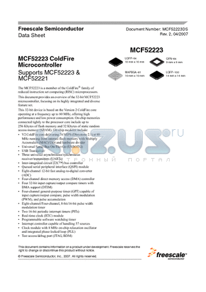 MCF52223DS datasheet - ColdFire Microcontroller