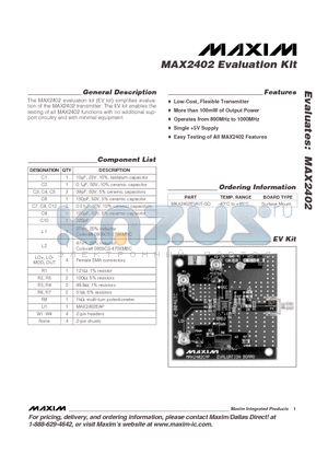 MAX2402EVKIT-SO datasheet - Evaluation Kit