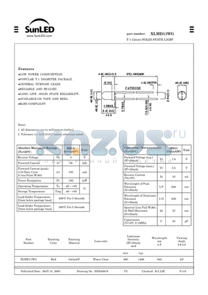 XLMD11WG datasheet - T-1 (3mm) SOLID STATE LAMP