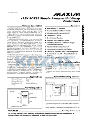 MAX5902 datasheet - 72V SOT23 Simple Swapper Hot-Swap Controllers