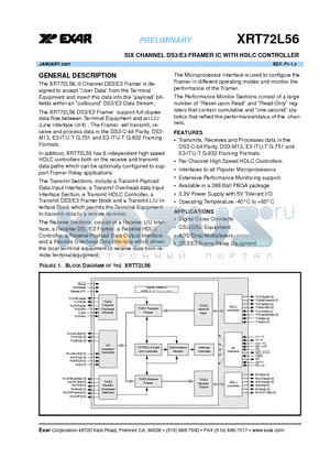 XRT72L56 datasheet - SIX CHANNEL DS3/E3 FRAMER IC WITH HDLC CONTROLLER