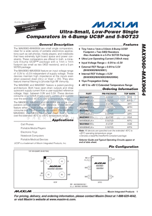 MAX9061EUK+ datasheet - Ultra-Small, Low-Power Single Comparators in 4-Bump UCSP and 5-SOT23