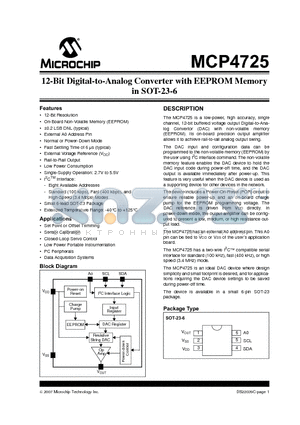 MCP4725A2T-E/CH datasheet - 12-Bit Digital-to-Analog Converter with EEPROM Memory in SOT-23-6