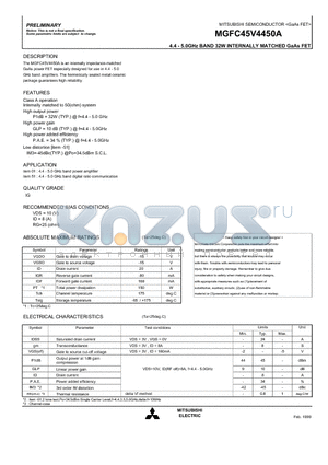 MGFC45V4450A datasheet - 4.4 - 5.0GHz BAND 32W INTERNALLY MATCHED GaAs FET