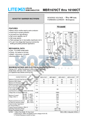 MBR16100CT datasheet - SCHOTTKY BARRIER RECTIFIERS