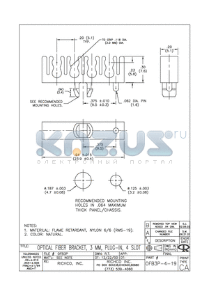 OFB3P-4-19 datasheet - OPTICAL FIBER BRACKET, 3MM, PLUG-IN, 4 SLOT