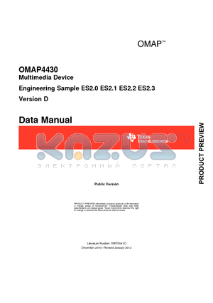 OMAP4430 datasheet - Multimedia Device Engineering Sample ES2.0 ES2.1 ES2.2 ES2.3 Version D