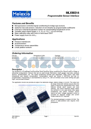 MLX90314 datasheet - Programmable Sensor Interface
