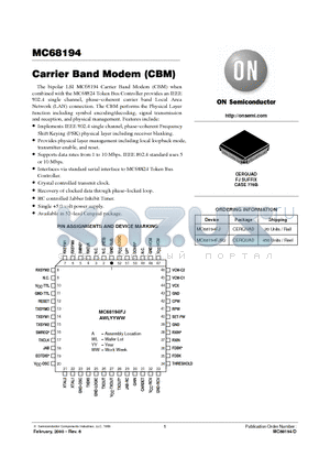 MC68194 datasheet - Carrier Band Modem(CBM)