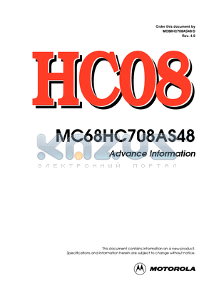 MC68HC708AS48CFN datasheet - Advance Information