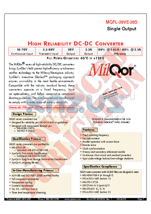 MQFL-28VE-28S-Y-ES datasheet - HIGH RELIABILITY DC-DC CONVERTER