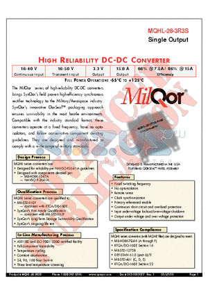 MQHL-28-3R3S datasheet - HIGH RELIABILITY DC-DC CONVERTER