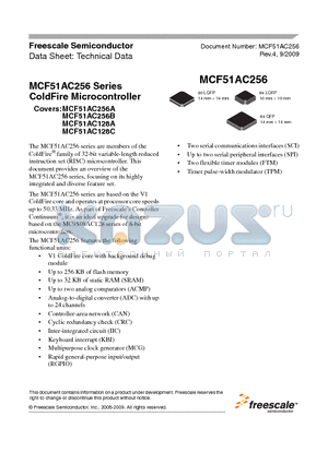 MCF51AC256BVFUE datasheet - ColdFire Microcontroller