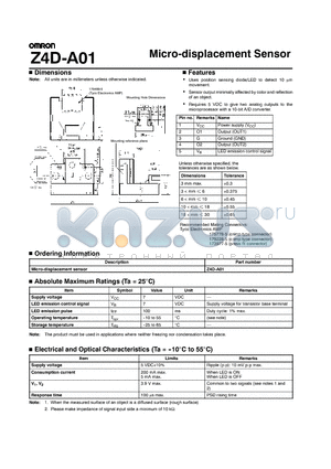 Z4D-A01 datasheet - Micro-displacement Sensor