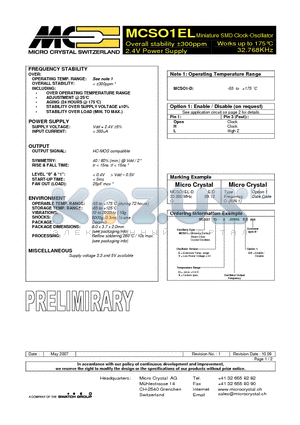 MCSO1EL datasheet - Miniature SMD Clock-Oscillator