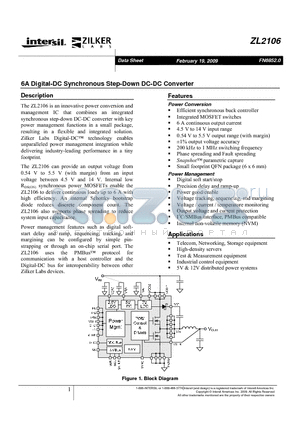 ZL2106ALBNT datasheet - 6A Digital-DC Synchronous Step-Down DC-DC Converter