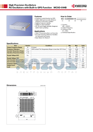 MCXO-094B datasheet - Frequency control function by GPS Highly stable and accurate reference frequency