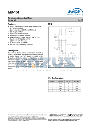 MD-161 datasheet - Termination Insensitive Mixer, 1 - 500 MHz