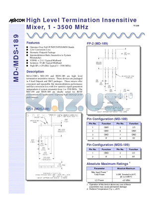 MD-189PIN datasheet - High Level Termination Insensitive Mixer, 1 - 3500 MHz