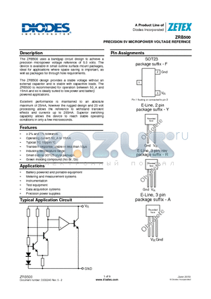 ZRB500 datasheet - PRECISION 5V MICROPOWER VOLTAGE REFERNCE