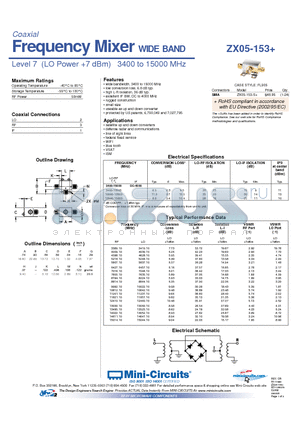 ZX05-153+ datasheet - Coaxial Frequency Mixer WIDE BAND