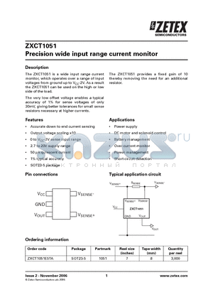 ZXCT1051_0611 datasheet - Precision wide input range current monitor