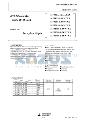 MF3513-LZCATXX datasheet - 8/16-bit Data Bus Static RAM Card