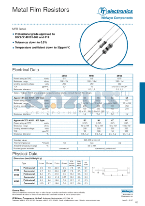 MFR5-4K7FC datasheet - Metal Film Resistors