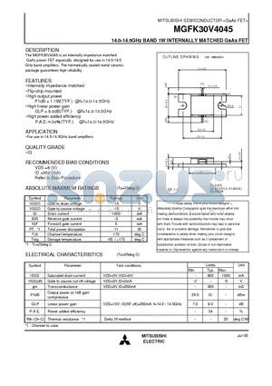 MGFK30V4045_05 datasheet - 14.0-14.5GHz BAND 1W INTERNALLY MATCHED GaAs FET