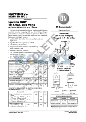 MGP19N35CL datasheet - Ignition IGBT 19 Amps, 350 Volts N−Channel TO−220 and D-2PAK