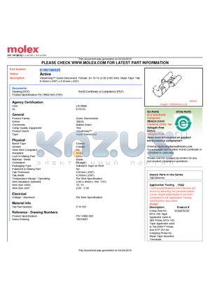 P-4178T datasheet - VibraKrimp Quick Disconnect, Female, for 12-14 (3.30-2.00) Wire, Mylar Tape, Tab6.35mm (.250