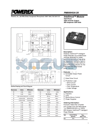 PM800HSA120 datasheet - Intellimod Module Half Phase IGBT Inverter Output (800 Amperes/1200 Volts)
