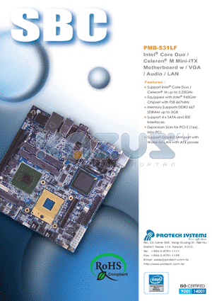 PMB-531LF datasheet - Intel Core Duo / Celeron M Mini-ITX Motherboard w