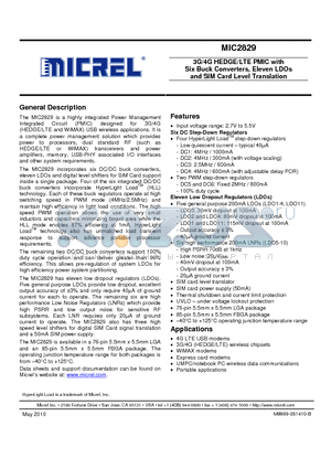 MIC2829 datasheet - 3G/4G HEDGE/LTE PMIC with Six Buck Converters, Eleven LDOs and SIM Card Level Translation