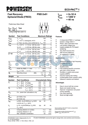 PSEI2X61-12 datasheet - Fast Recovery Epitaxial Diode (FRED)